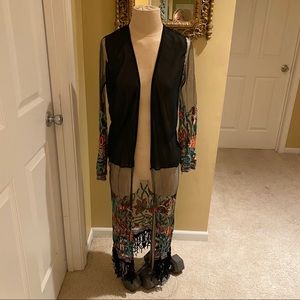 Mesh Bohemian Kimono with Embroidery & Fringe